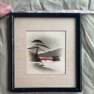 Framed Japanese Art Print with Red Bridge
